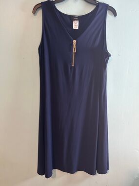 MSK Navy Sleeveless V-Neck Dress with Gold Zipper
